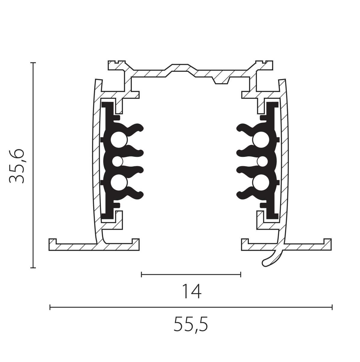 Трек шестиконтактный встраиваемый 3-фазн со стыковочными пазами, 2м Quattro/DALI/ Lightstar 503028-R-DALI