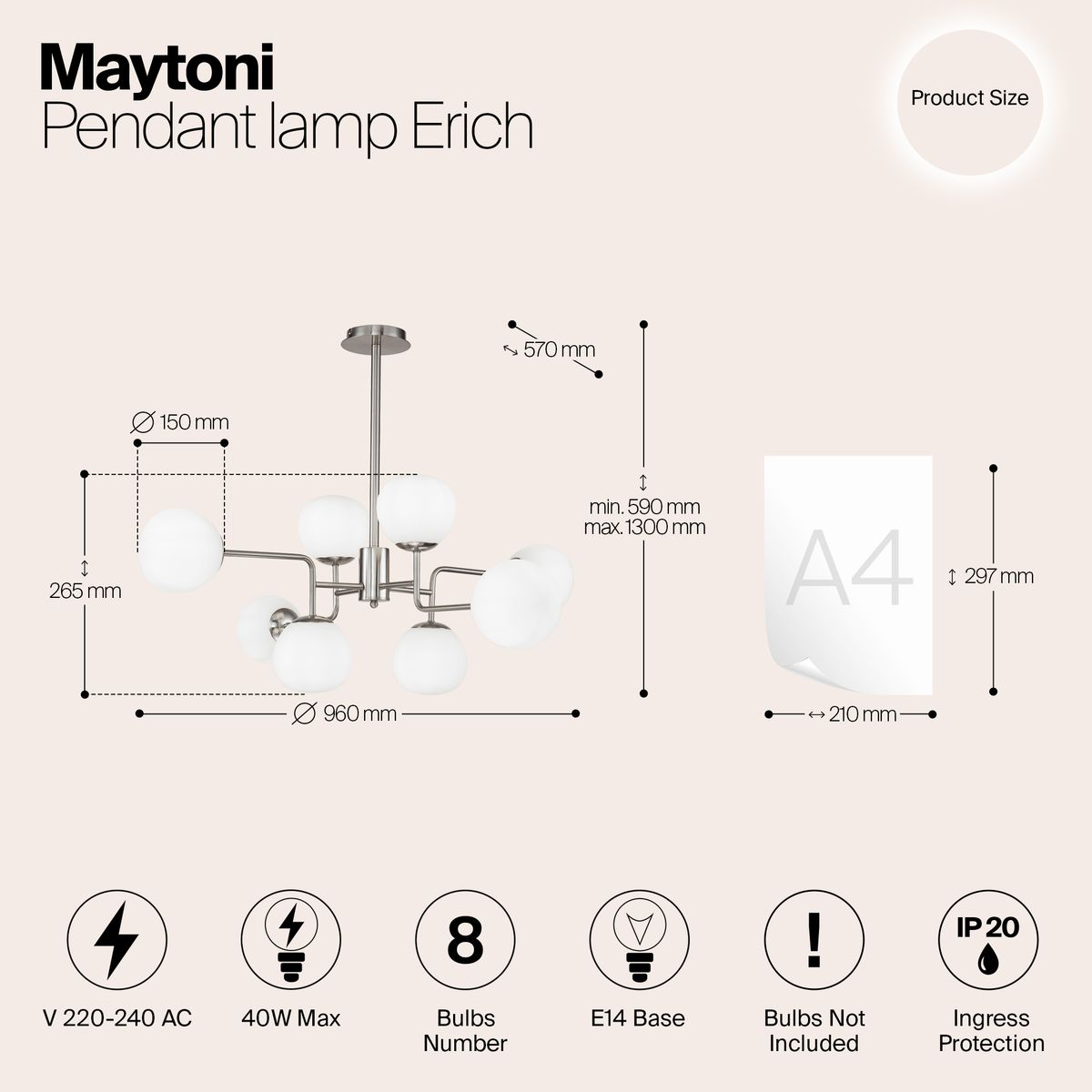 Подвесная люстра Maytoni Erich MOD221-PL-08-N
