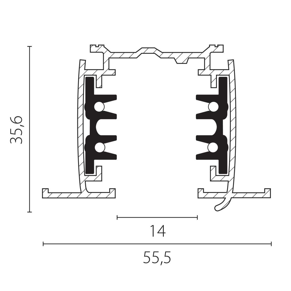 Трек четырехконтактный 3-фазный встраиваемый со стыковочными пазами (круглые медные жилы) 3м Quattro Lightstar 503035-R