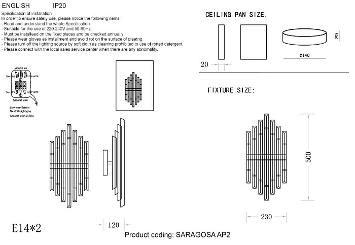 Настенный светильник Crystal Lux Saragosa AP2 Brass/Transparente