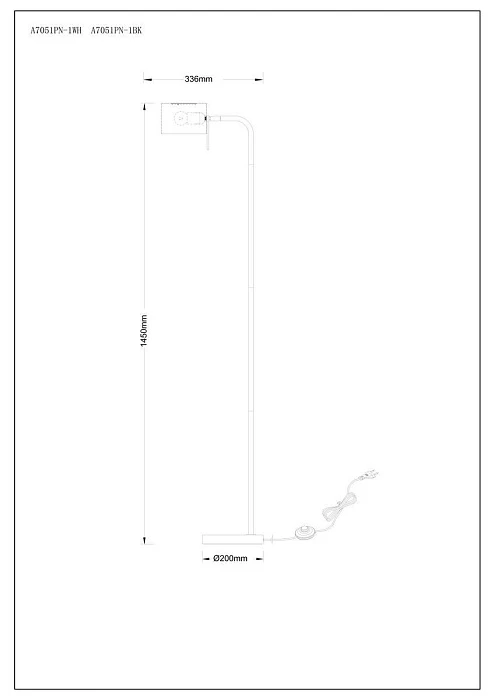 Торшер Arte Lamp Sebastian A7051PN-1BK
