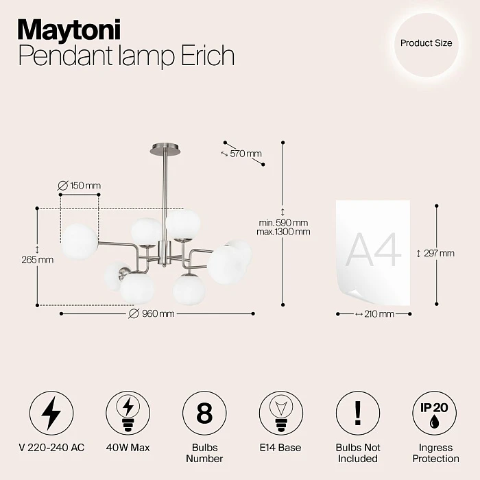 Подвесная люстра Maytoni Erich MOD221-PL-08-N