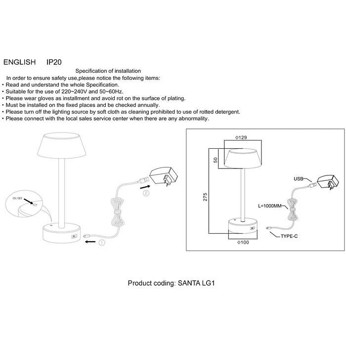 Настольная лампа Crystal Lux Santa LG1 Gold