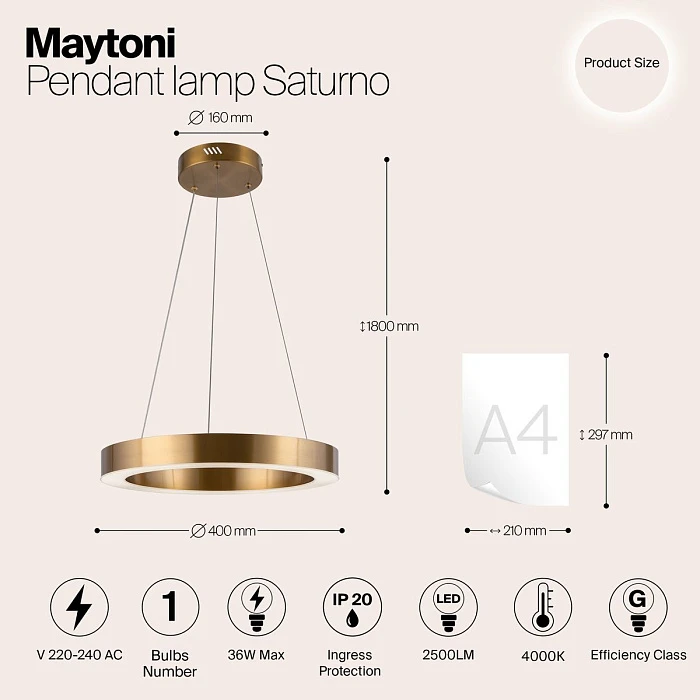 Подвесная светодиодная люстра Maytoni Saturno MOD415PL-L36BS4K
