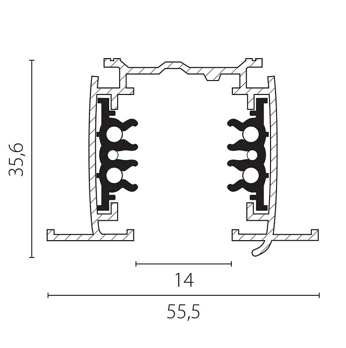 Трек шестиконтактный встраиваемый 3-фазн со стыковочными пазами, 2м Quattro/DALI/ Lightstar 503028-R-DALI