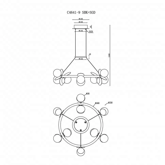 Подвесная светодиодная люстра iLedex Savage C4641-9 MBK+SGD