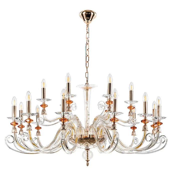 Подвесная люстра Crystal Lux Catarina SP12+6 V2 Gold/Transparent-Cognac
